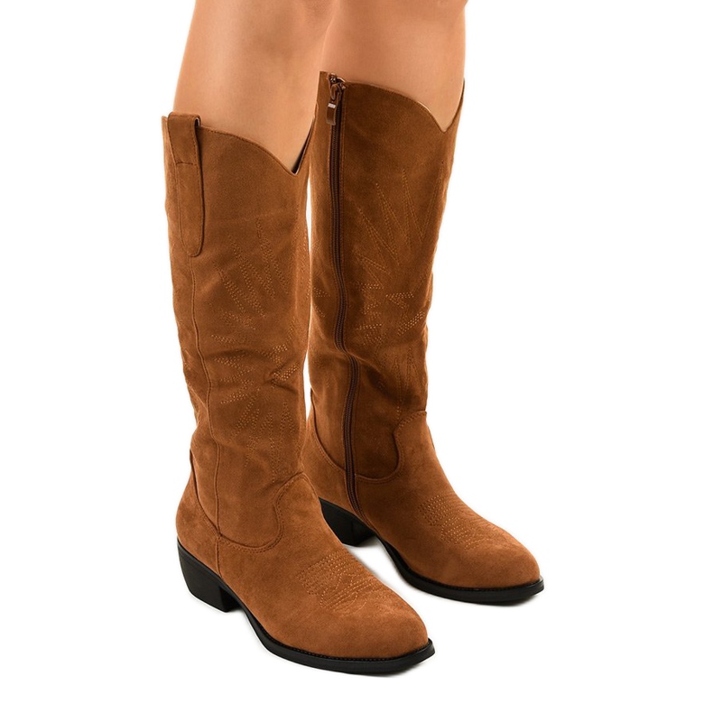 Kamelin mokkanahkaiset saappaat Evelralla cowboy -saappaista ruskea monivärinen