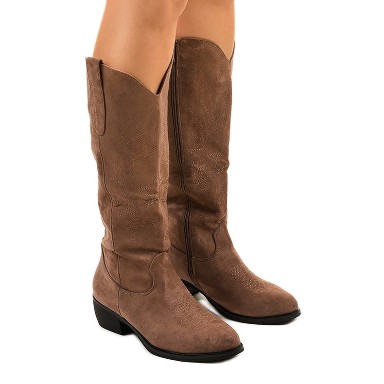 Khaki -mokkanahkaiset korkeat Evelralla -cowboy -saappaat vihreä