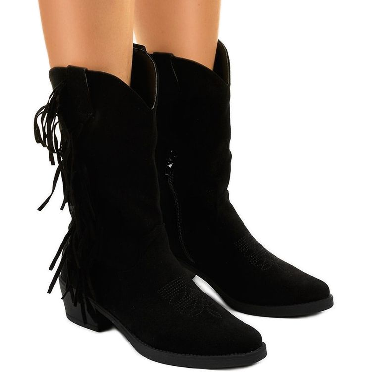 Mustat mokkanahkaiset cowboy -saappaat Arisaria -vetoketjulla