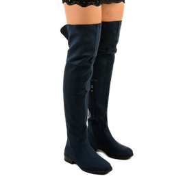 Wysless tummansininen tasainen polvikengät