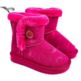 Apawwa Lasten lumikengät, joissa turkista ja nappia Fuchsia Kawai pinkki