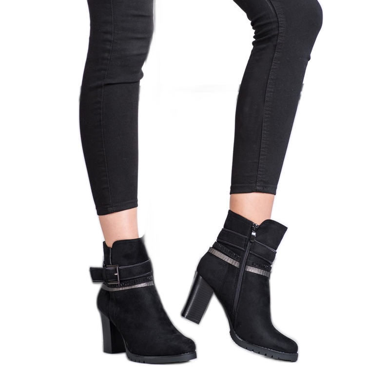 Queentina Tyylikkäät mokkanahkakengät musta hopea