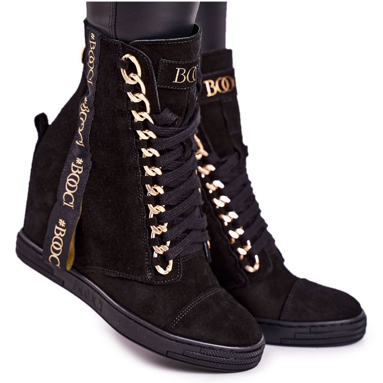 Naisten mokkanahkaiset nauhat BOOCI 2222/543 / z Musta