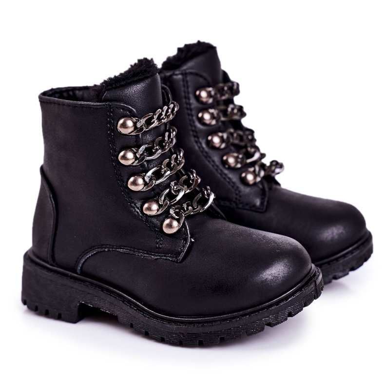 Lasten eristetyt trapperit Eco -nahkaketju Black Rock &amp; Roll musta