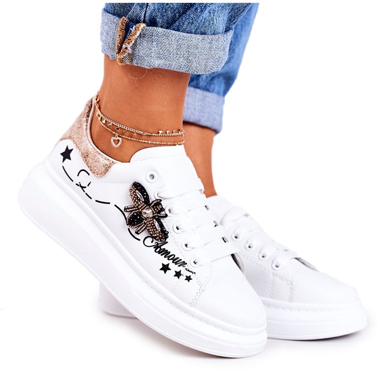 Naisten urheilukengät Lenkkarit Fly White Golden Amour valkoinen