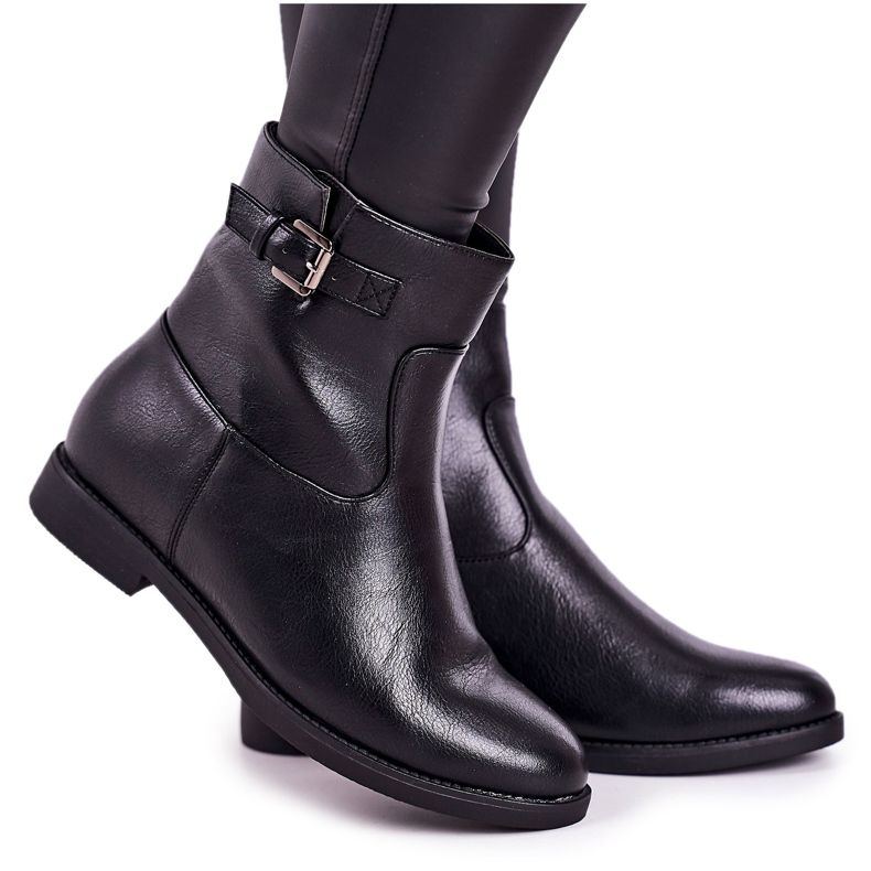 PJ1 Naisten mustat puolivälissä lämpimät saappaat soljella