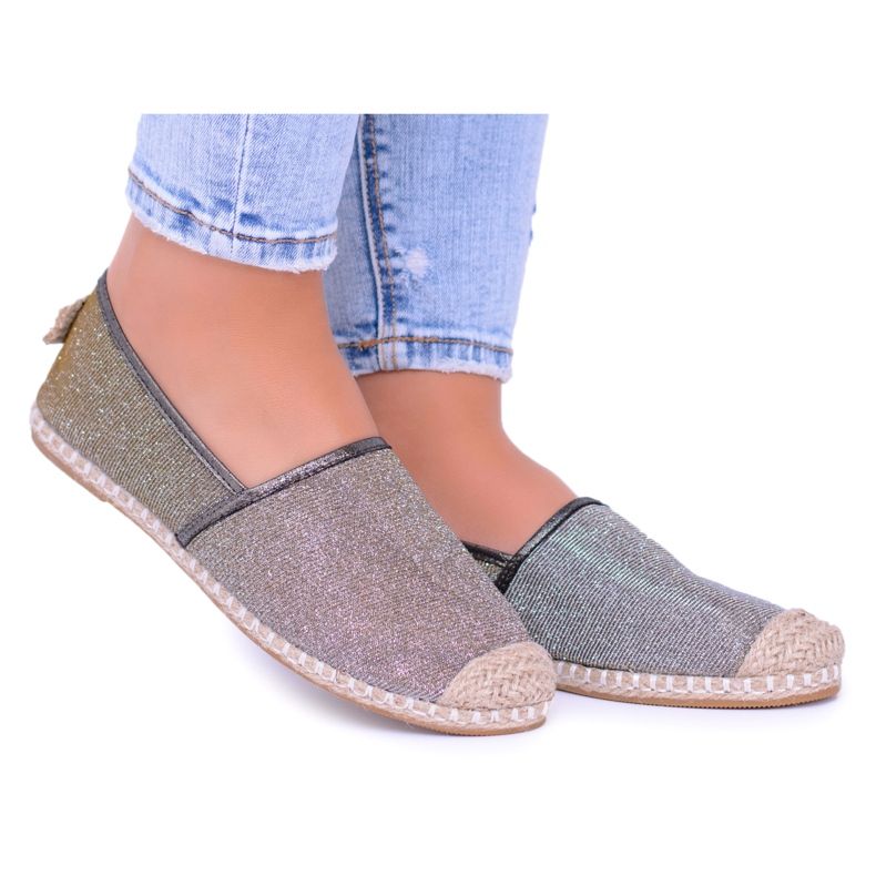 Lu Boo Glitter Naisten Espadrilles Slip On Miravet harmaa kultainen