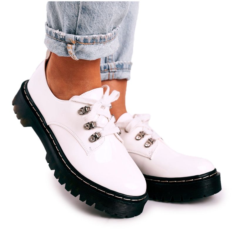 Naisten Brogues Oxfords Platformilla S.Barski HX15 lakattu valkoinen