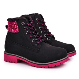 Apawwa Lasten saappaat Trappers eristetty turkista Black Forest musta pinkki