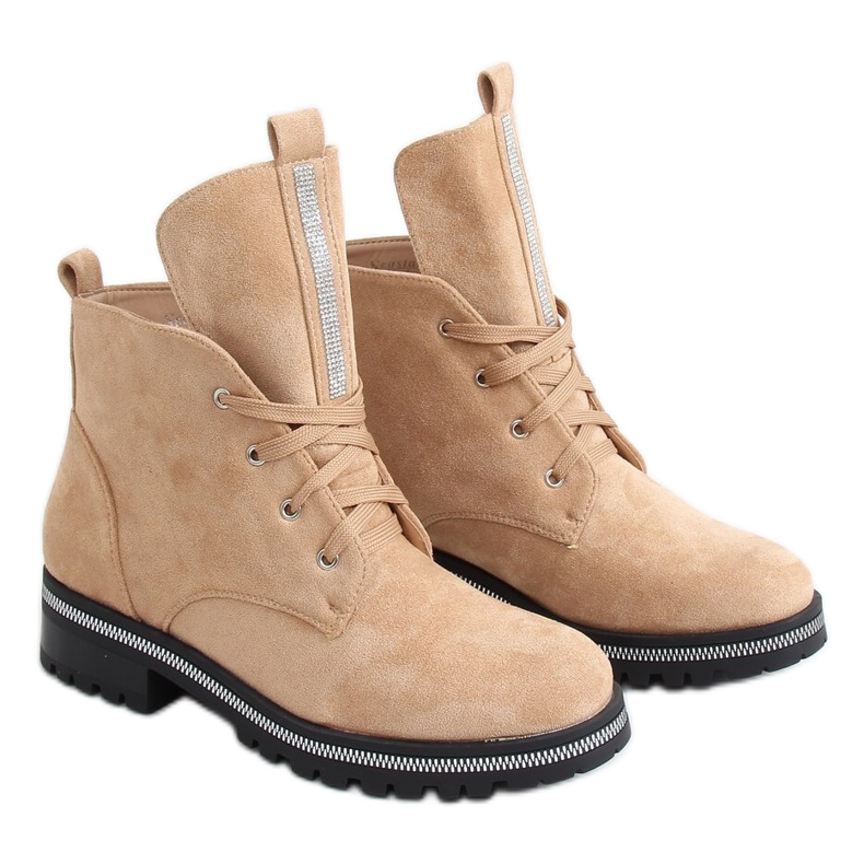 Beige nauhalliset naisten saappaat NC1035 Khaki hopea