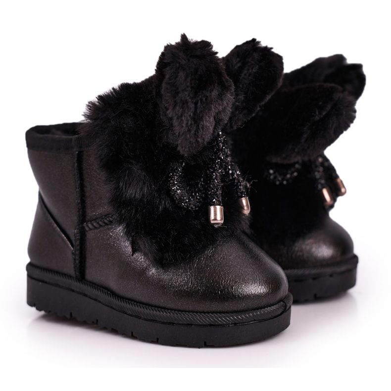 Lasten lumikengät, joissa on turkis ja korvat musta pupu