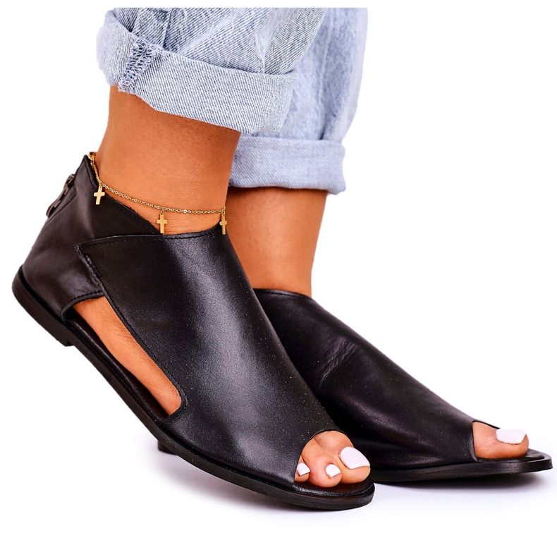 Nicole Naisten litteät nahkasandaalit, musta Natalie