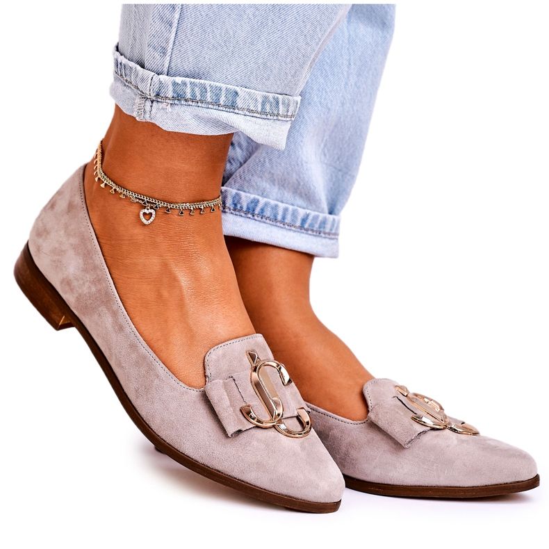 Nicole Naisten Mokkanahkatossut Beige Mary-Jane balerinat