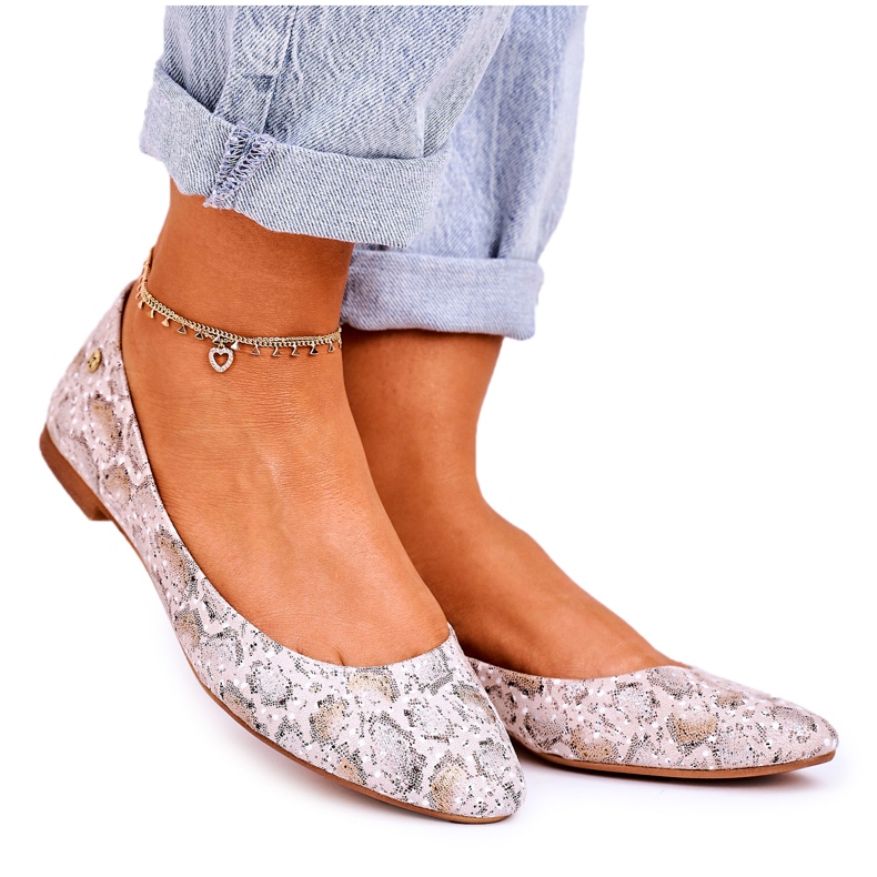 Naisten nahkabalerinat Maciejka beige kulta 04100-22 monivärinen kultainen