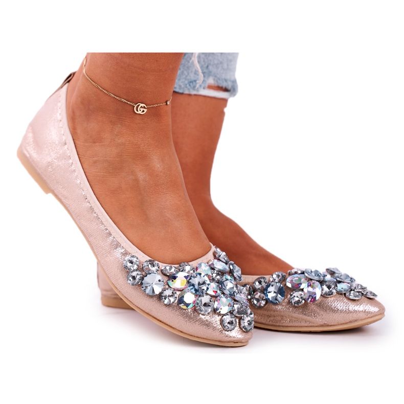 SEA Naisten ballerinat kultaisilla kristallikivillä kultainen