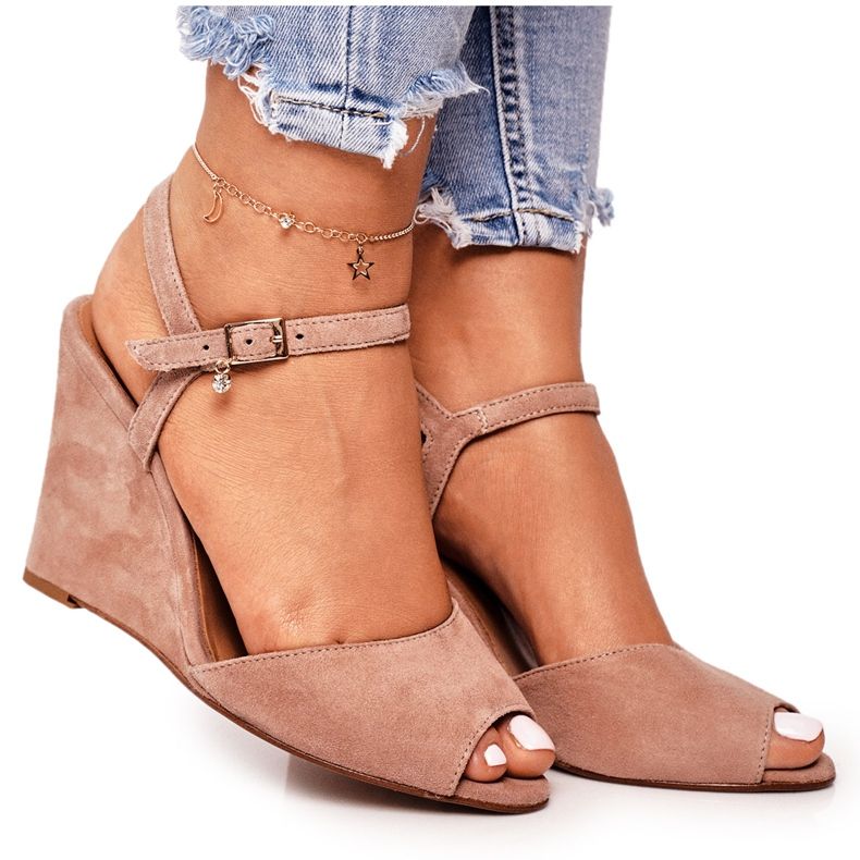 Suede Wedge Sandaalit Laura Messi 2253 Powder Pink vaaleanpunainen