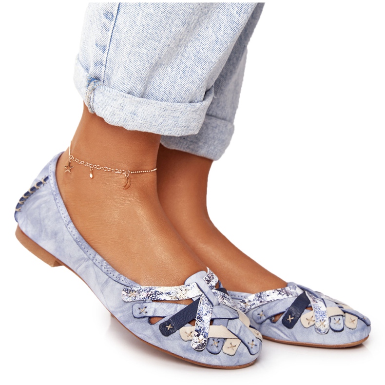 Naisten nahkabalerinat Maciejka Blue 01358-45 sininen