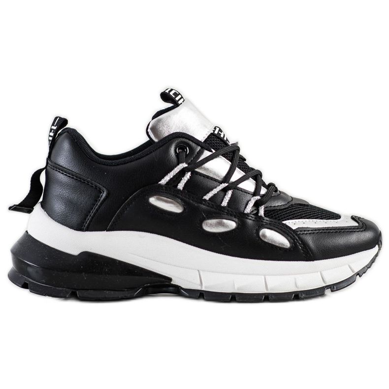 SHELOVET Tyylikkäät ekonahkaiset lenkkarit musta hopea