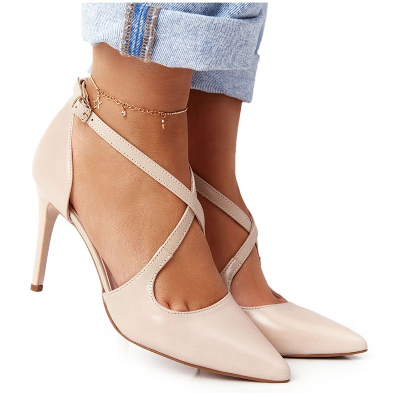 PV3 Tyylikäs nahka korkokengät Visconi 7400 Beige