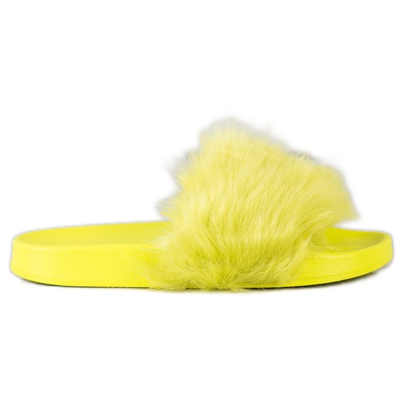 SHELOVET Kumiset tohvelit turkiksella vihreä keltainen