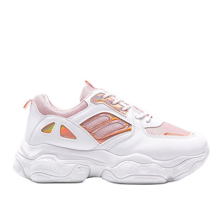 Vaaleanpunaiset ja valkoiset lenkkarit paksulla Annette -pohjalla valkoinen monivärinen