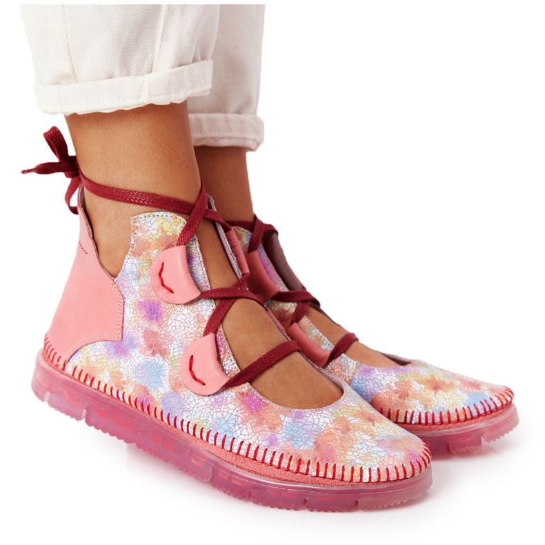 Naisten nahkakengät Maciejka Pink 04457-15 vaaleanpunainen monivärinen