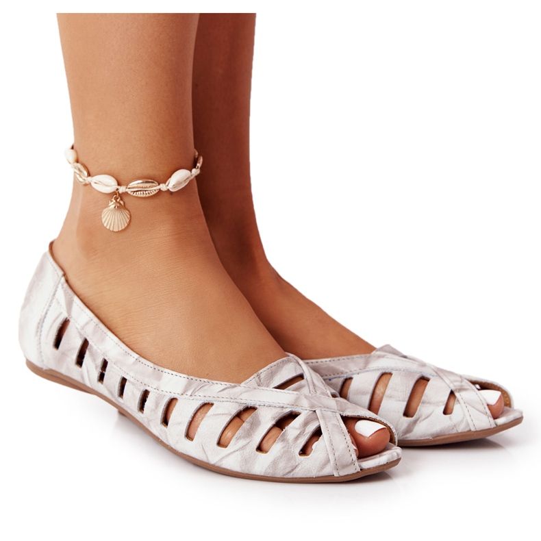 Maciejka beige-harmaa nahka-ballerinat 04506-04