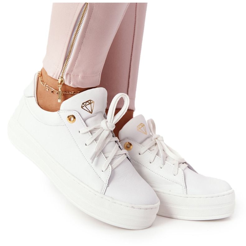 Naisten nahka lenkkarit Platform Valkoinen Nicole 2645 kultainen