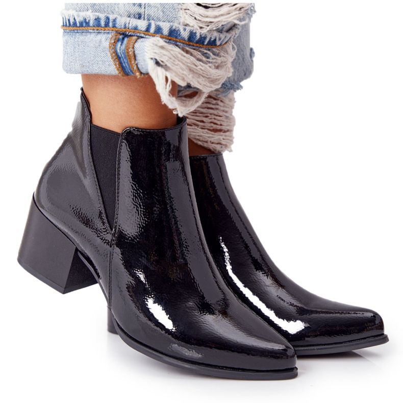 Lakatut saappaat korkokenkällä Sergio Leone BT153 musta