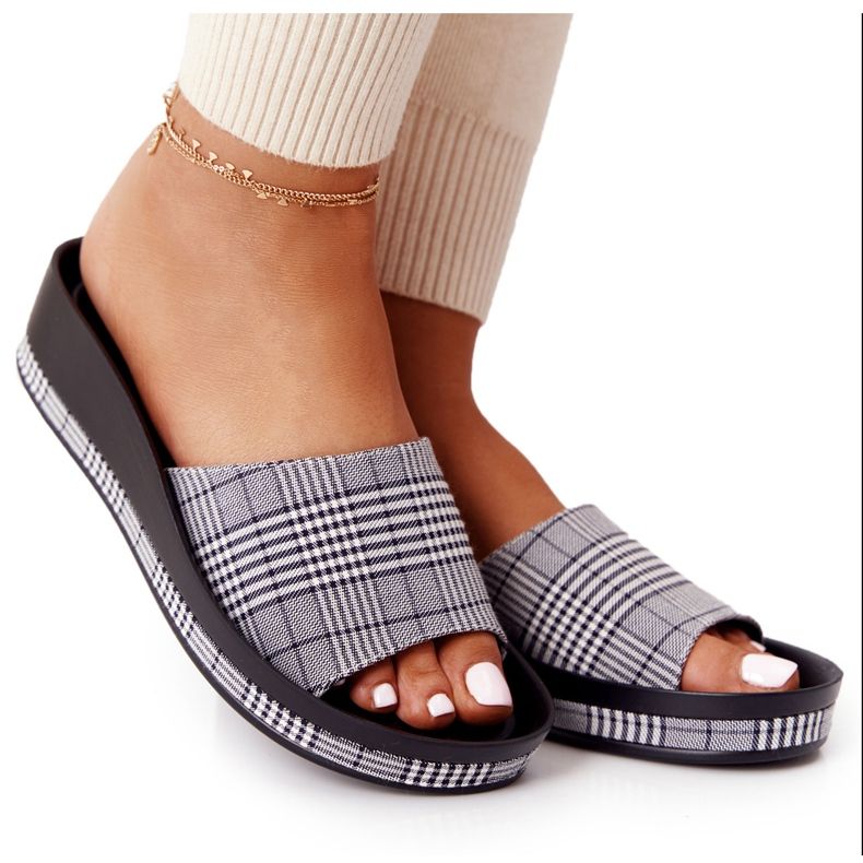 Tossut Wedge Vinceza 21-17113 Grey Check valkoinen musta harmaa