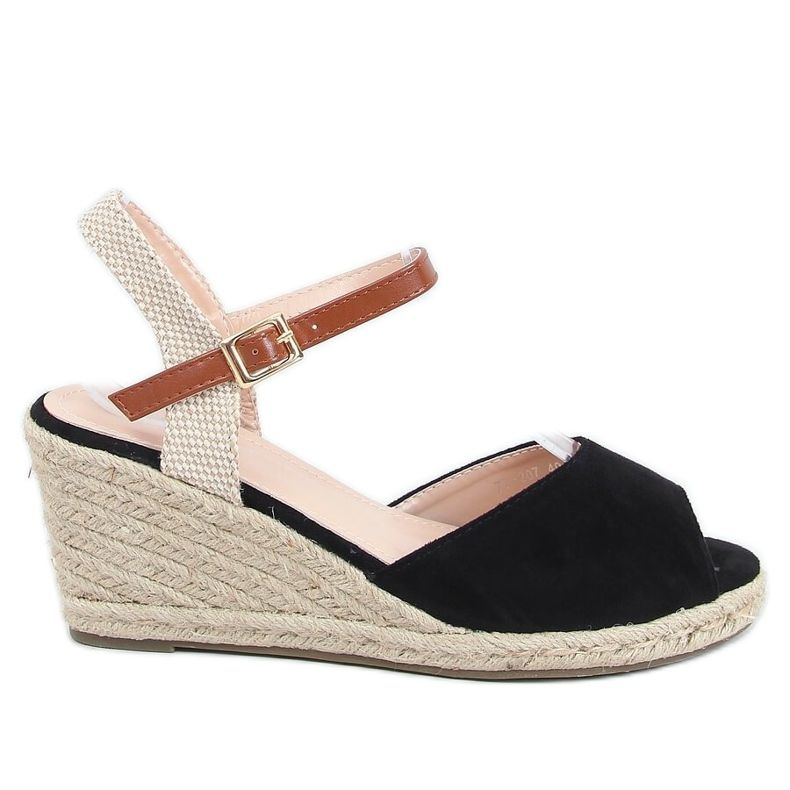 Musta avoin varvas espadrilles 77-207 Musta beige ruskea