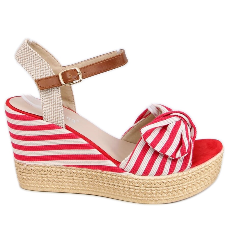 Punaiset raidalliset kiilasandaalit A89907 Punainen beige ruskea