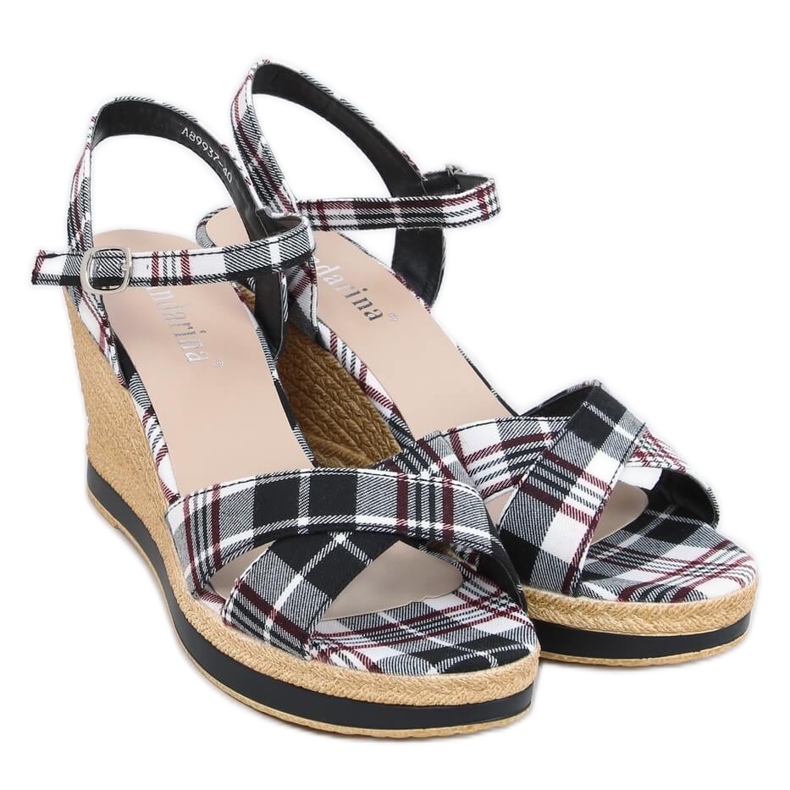 Musta Ruudulliset mustat sandaalit A89937 Musta