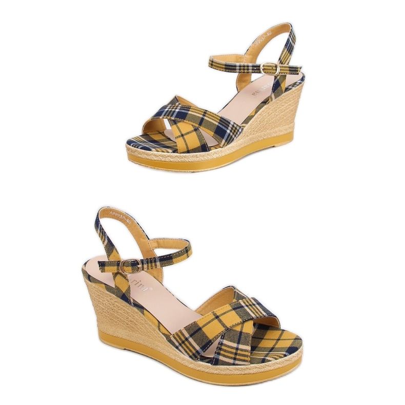 Keltaiset ruudulliset kiilasandaalit A89937 Keltainen