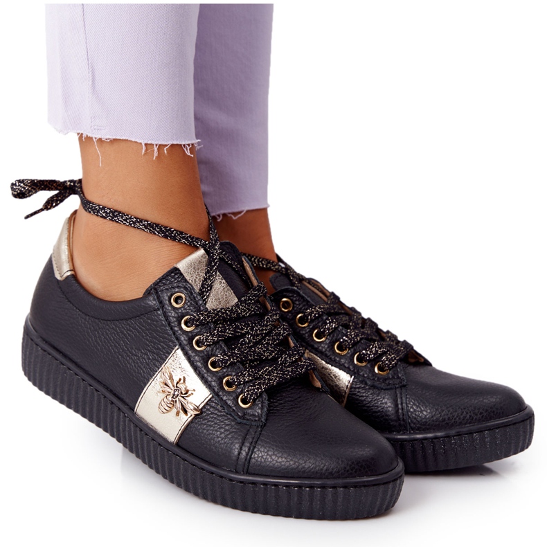 Lewski Shoes Naisten nahkakengät Lewski-kengät 2786-0 Musta-Kulta kultainen