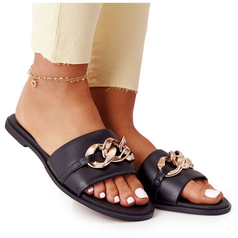 Nahkatossut ketjulla Nicole 2652 musta