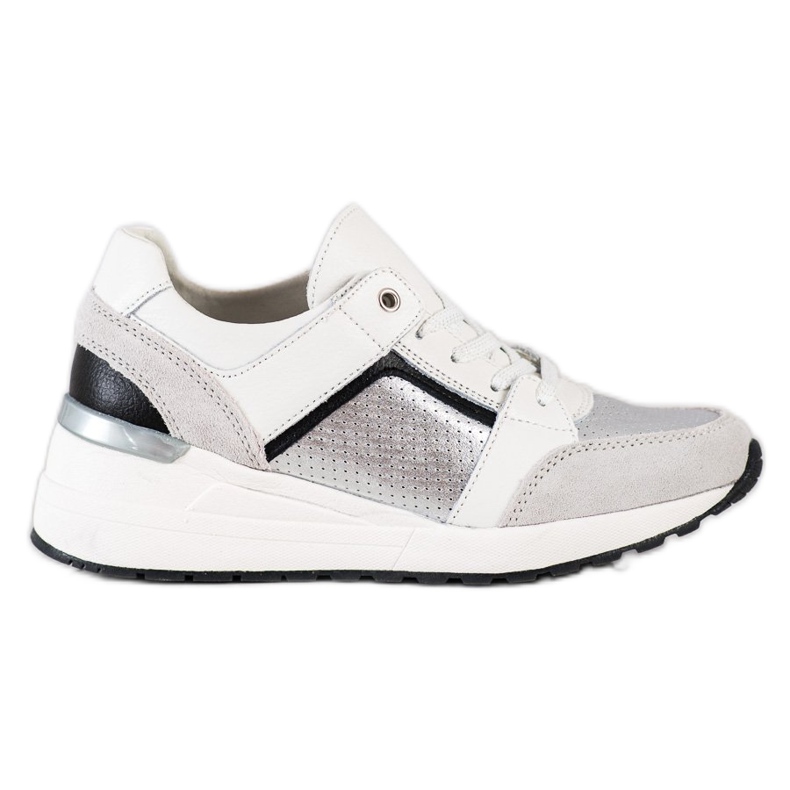 Goodin Valkoiset ja hopeiset nahkaiset lenkkarit valkoinen musta hopea harmaa