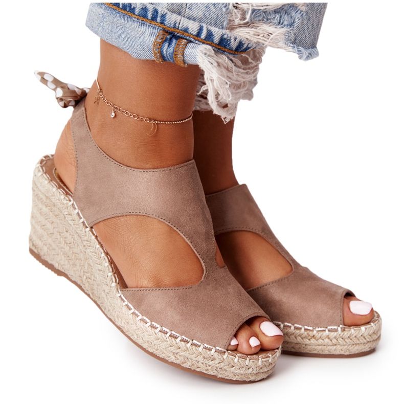EVE Beige Mykonos Wedge sandaalit punoksilla