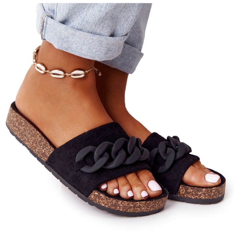 MSMG Mustat Makayla -mokkanahkatossut korkkipohjassa