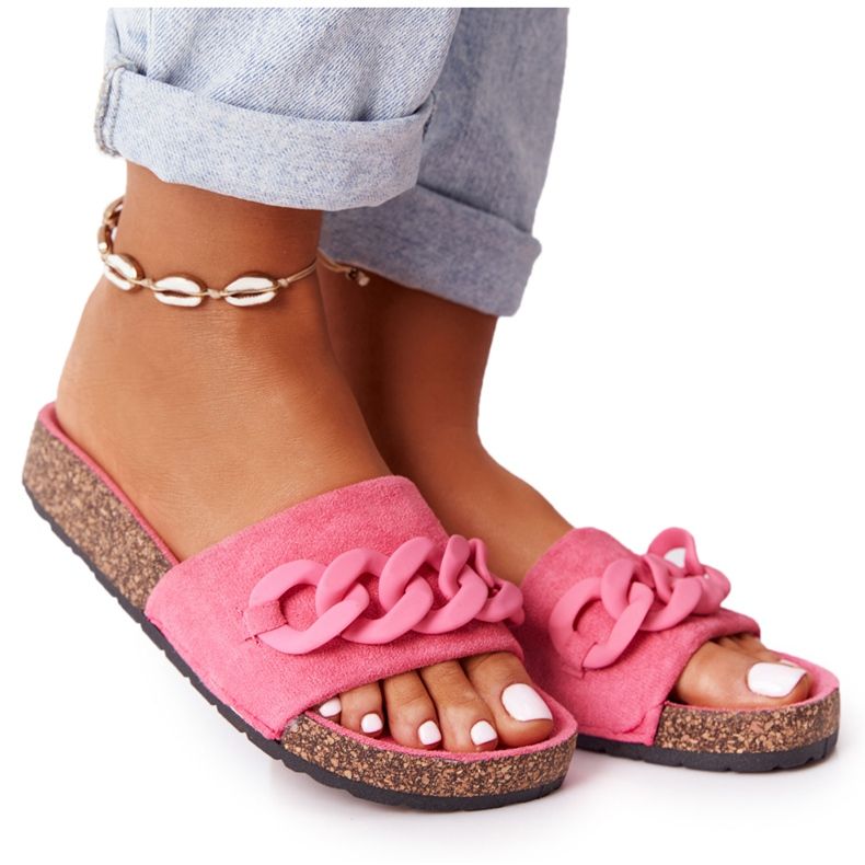 MSMG Vaaleanpunaiset Makayla -mokkanahkatossut korkkipohjassa vaaleanpunainen