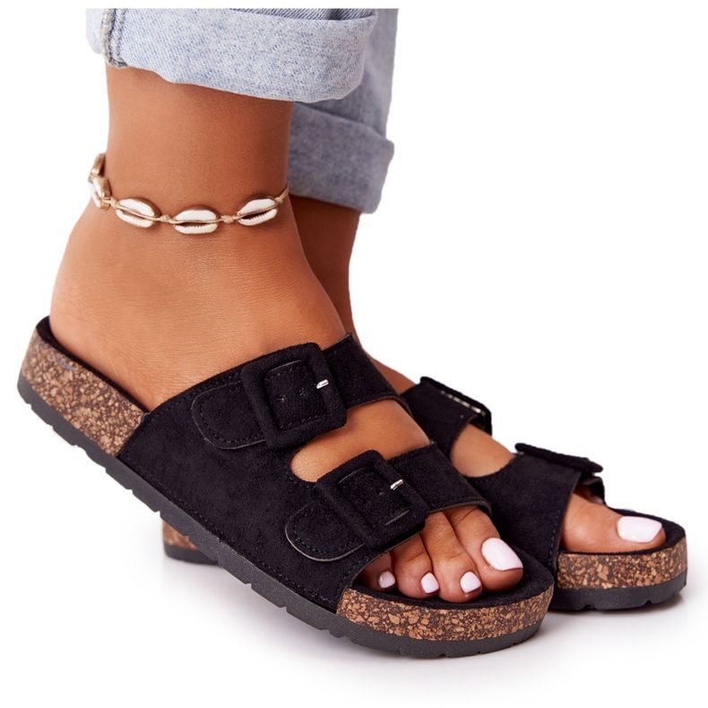 MSMG Mustat Jennifer -mokkanahkatossut korkkipohjalla