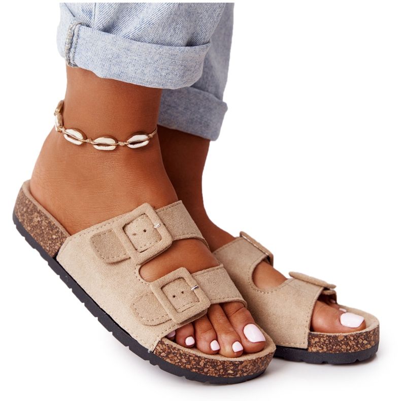 MSMG Jennifer Beige Suede -tossut korkkipohjalla