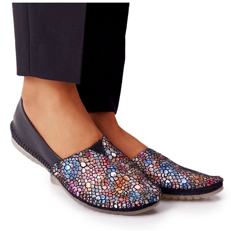 Naisten nahka Maciejka 01930-87 mustat ballerinat monivärinen