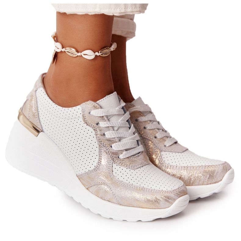 Nahka lenkkarit Wedge S.Barski White-Gold valkoinen kultainen