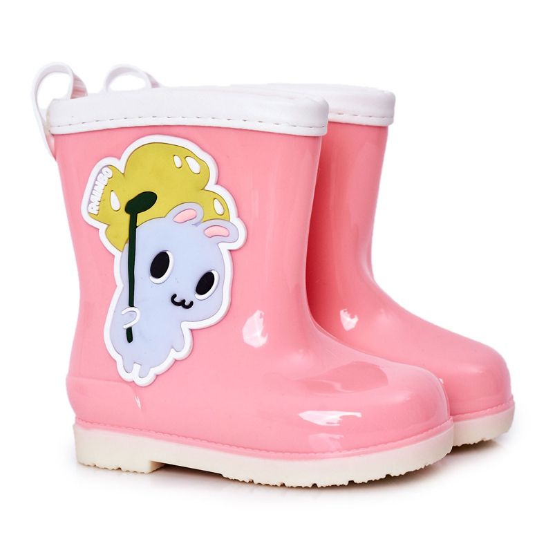 Lasten vaaleanpunaiset sadekengät, joissa on pupu vaaleanpunainen