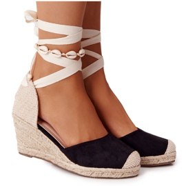 PG1 Mustat Nelly sidotut kiilamaiset sandaalit punoksilla beige PG1 Mustat Nelly sidotut kiilamaiset sandaalit punoksilla beige