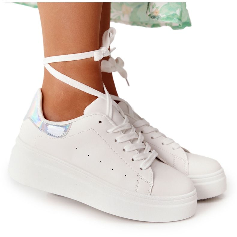 Urheilukengät Lenkkarit Platformissa Valkoinen ja Hopea Kiiltävä Kirkas