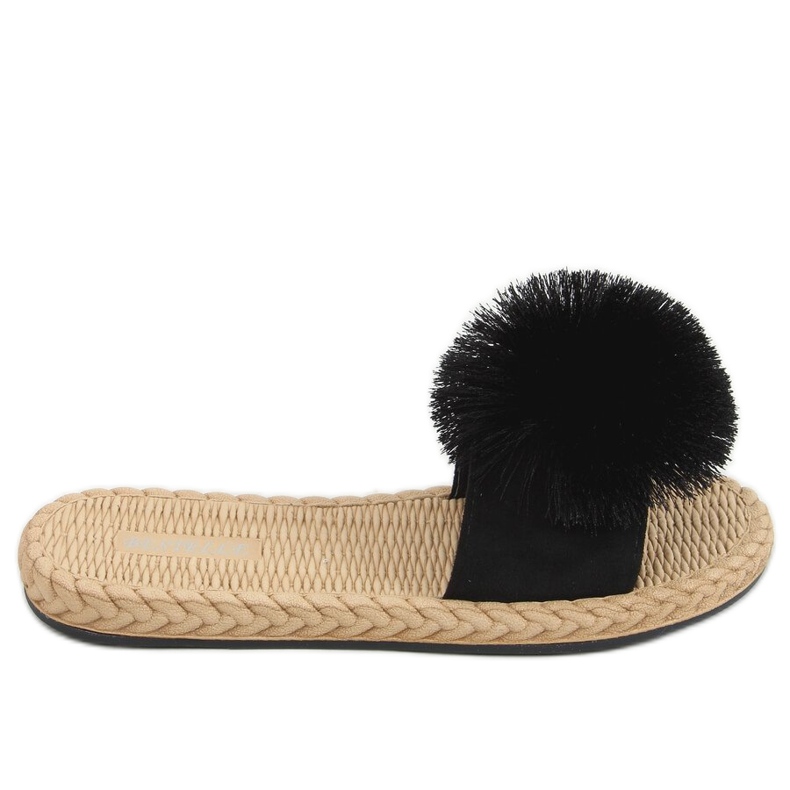 Musta S-410 Mustat tossut pompomilla