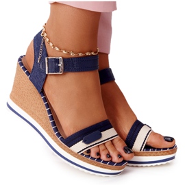 PG1 Tummansininen Tropical Wedge Sandaalit beige ruskea