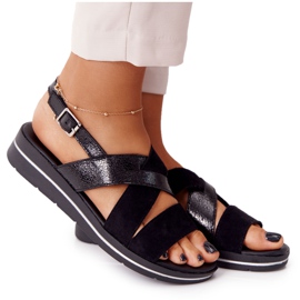 Suede -sandaalit Sergio Leone SK039 musta ja hopea